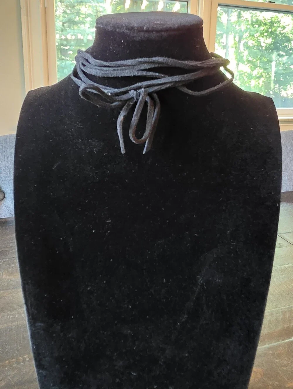 Black Multi Strand Faux Suede Wrap Choker Necklace Adjustable Boho